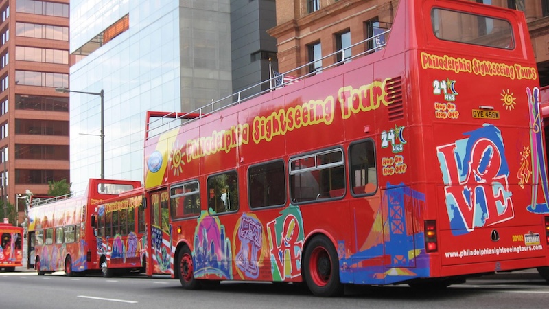 A double-decker tour bus.