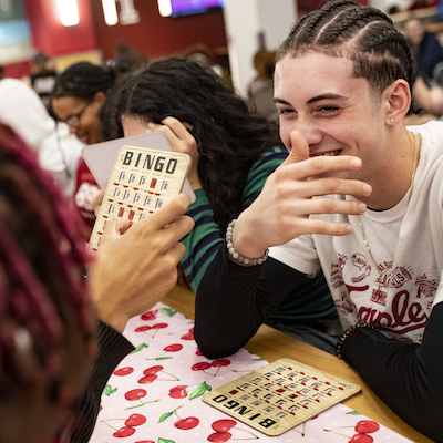 a person plays bingo.