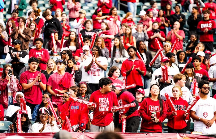 Football fans in the stands.