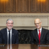 Trustee Steve Charles, KLN ’80 gift signing with President John Fry.