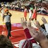 The Temple Owls team plays a basketball.